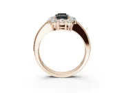 Fancy Black Emerald Cut Lab-Grown Diamond Halo Pavé Engagement Ring Set in Rose Gold with Milgrain Detailing