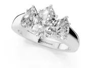 Three-Stone Pear Cut Diamond Ring Set in White gold with Matching Prong Settings and Plain Band