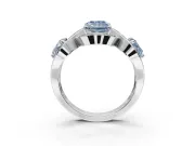 Radiant Cut Three Stone Halo Engagement Ring Setting for a Fancy Blue Lab-Grown Diamond | Pavé Wave Band | White Gold