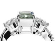 Radiant Cut Three Stone Engagement Ring Setting for a Fancy Green Lab-Grown Diamond | Tapered Pave Band | Platinum
