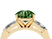 Round Three Stone Engagement Ring Setting for a Fancy Green Lab-Grown Diamond | Tapered Baguettes | Yellow Gold