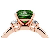 Princess Cut Three Stone Engagement Ring Setting for a Fancy Green Lab-Grown Diamond | Round Side Stones | Rose Gold