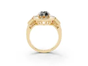 Fancy Black Marquise Cut Diamond Milgrain Halo Ring Set in Yellow gold with Split Shank