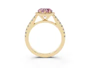 Fancy Pink Heart Cut Diamond Halo Engagement Ring Set in Yellow gold with Pavé Band and Prong Setting