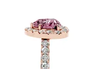 Fancy Pink Heart Cut Diamond Halo Pavé Solitaire Ring Set in Rose gold with Prong-Set Center Stone
