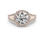 Round Halo Engagement Ring Setting | Pave Split Shank | Rose Gold