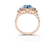Round Three Stone Engagement Ring Setting for a Fancy Blue Lab-Grown Diamond | Accented Shoulders | Rose Gold