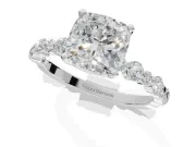 Cushion Cut Pavé Solitaire Engagement Ring Setting | Alternating Accents | Sterling Silver