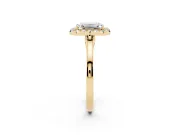 Emerald Cut Halo Round Diamond Solitaire Ring Set in Yellow gold with Pavé Band and Prong Setting