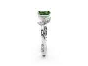 Fancy Green Emerald Cut Diamond Floral Vine Solitaire Engagement Ring Set in Platinum with Marquise Leaves