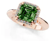 Fancy Green Asscher Cut Diamond Halo Engagement Ring Set in Rose gold with Plain Split Shank and Prong Setting