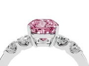 Fancy Pink Cushion Cut Diamond Five-Stone Prong Set Engagement Ring Set in Silver with Channel Band