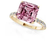 Asscher Cut Pave Solitaire Engagement Ring Setting for a Fancy Pink Lab-Grown Diamond | Slim Band | Yellow Gold