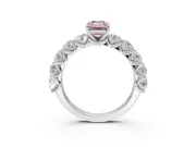 Emerald Cut Side Stone Engagement Ring Setting for a Fancy Pink Lab-Grown Diamond | Scalloped Prong Accents | White Gold
