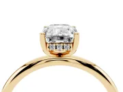 Emerald Cut Micro-Prong Hidden Halo Engagement Ring Setting | Plain Band | Yellow Gold