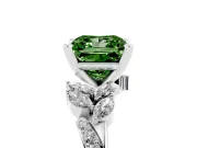 Fancy Green Princess Cut Diamond Solitaire Ring Set in White gold with Marquise Twist Band and Prong Setting