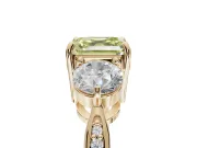 Asscher Cut Three Stone Engagement Ring Setting for a Fancy Yellow Lab-Grown Diamond | Tapered Pave Band | Yellow Gold