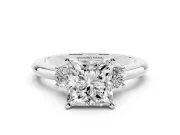 Three-Stone Princess Cut Diamond Ring Set in Platinum with Prong Setting and Plain Band