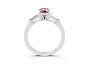 Fancy Pink Emerald Cut Diamond Solitaire Ring Set in Silver with Tapered Baguette Accents and Prong Setting