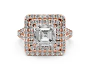 Asscher Cut Halo Split Shank Engagement Ring Setting | Rose Gold