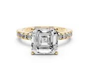 Asscher Cut Shared Prong Solitaire Engagement Ring Setting | Pavé Band | Yellow Gold