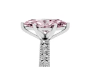 Fancy Pink Marquise Cut Diamond Solitaire Ring Set in Platinum with Slim Pavé Band and Prong Setting