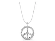 Round Lab-Grown Diamond Pavé Peace Sign Pendant Necklace | Shared Prongs | Sterling Silver