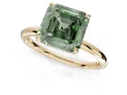 Asscher Cut Hidden Halo Ring Setting for a Fancy Green Lab-Grown Diamond | Yellow Gold