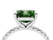 Fancy Green Asscher Cut Diamond Brilliant Solitaire Ring Set in Silver with Pavé Band and Prong Setting