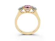 Emerald Cut Three Stone Engagement Ring Setting for a Fancy Pink Lab-Grown Diamond | Basket Prong Heads | Yellow Gold