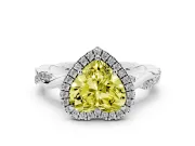 Fancy Yellow Heart Cut Diamond Halo Twisted Band Ring Set in White gold with Prong Setting