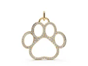 Round Lab-Grown Diamond Pavé Paw Print Pendant Necklace | Open Outline | Yellow Gold