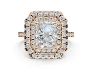 Radiant Cut Lab-Grown Diamond Double Halo Statement Ring Set in Rose Gold with Pavé Band