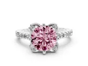 Round Floral Engagement Ring Setting for a Fancy Pink Lab-Grown Diamond | Pavé Band | Platinum
