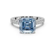 Asscher Cut Pavé Engagement Ring Setting for a Fancy Blue Lab-Grown Diamond | Crossover Gallery | Sterling Silver