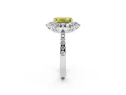 Fancy Yellow Emerald Cut Diamond Floral Halo Ring Set in Silver with Round Pavé Band and Prong Setting