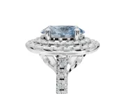 Fancy Blue Oval Lab-Grown Diamond Double Halo Statement Ring Set in White Gold with Pavé Band