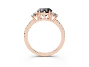 Heart-Shaped Three Stone Engagement Ring Setting for a Black Center | Pavé Shoulders | Rose Gold