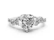 Heart-Shaped Scattered Accent Engagement Ring Setting | Slim Band | White Gold