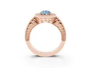 Fancy Blue Pear Cut Diamond Halo Ring Set in Rose gold with Round Accent Halo, Pavé Band and Prong Setting