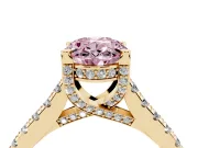 Oval Hidden Halo Pave Engagement Ring Setting for a Fancy Pink Lab-Grown Diamond | Claw Prongs | Yellow Gold