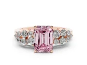 Emerald Cut Side Stone Engagement Ring Setting for a Fancy Pink Lab-Grown Diamond | Shoulder Clusters | Rose Gold
