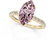 Fancy Pink Marquise Cut Diamond Pavé Band Ring Set in Yellow gold with Prong-Set Center Stone