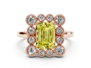 Emerald Cut Milgrain Cluster Halo Engagement Ring Setting for a Fancy Yellow Lab-Grown Diamond | Plain Band | Rose Gold