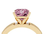 Fancy Pink Princess Cut Diamond Solitaire Ring Set in Yellow gold with Slim Pavé Band and Prong Setting