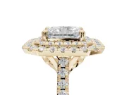 Radiant Cut Lab-Grown Diamond Double Halo Statement Ring Set in Yellow Gold with Pavé Band