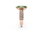 Fancy Green Marquise Cut Diamond Solitaire Ring Set in Rose gold with Milgrain Double Row Round Pavé Band