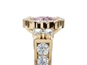 Round Halo Engagement Ring Setting for a Fancy Pink Lab-Grown Diamond | Side Clusters | Yellow Gold