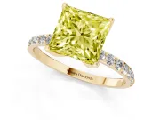 Princess Cut Pave Solitaire Engagement Ring Setting for a Fancy Yellow Lab-Grown Diamond | Slim Band | Yellow Gold