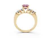 Cushion Cut Five Stone Engagement Ring Setting for a Fancy Pink Lab-Grown Diamond | Prong Set Side Stones | Yellow Gold